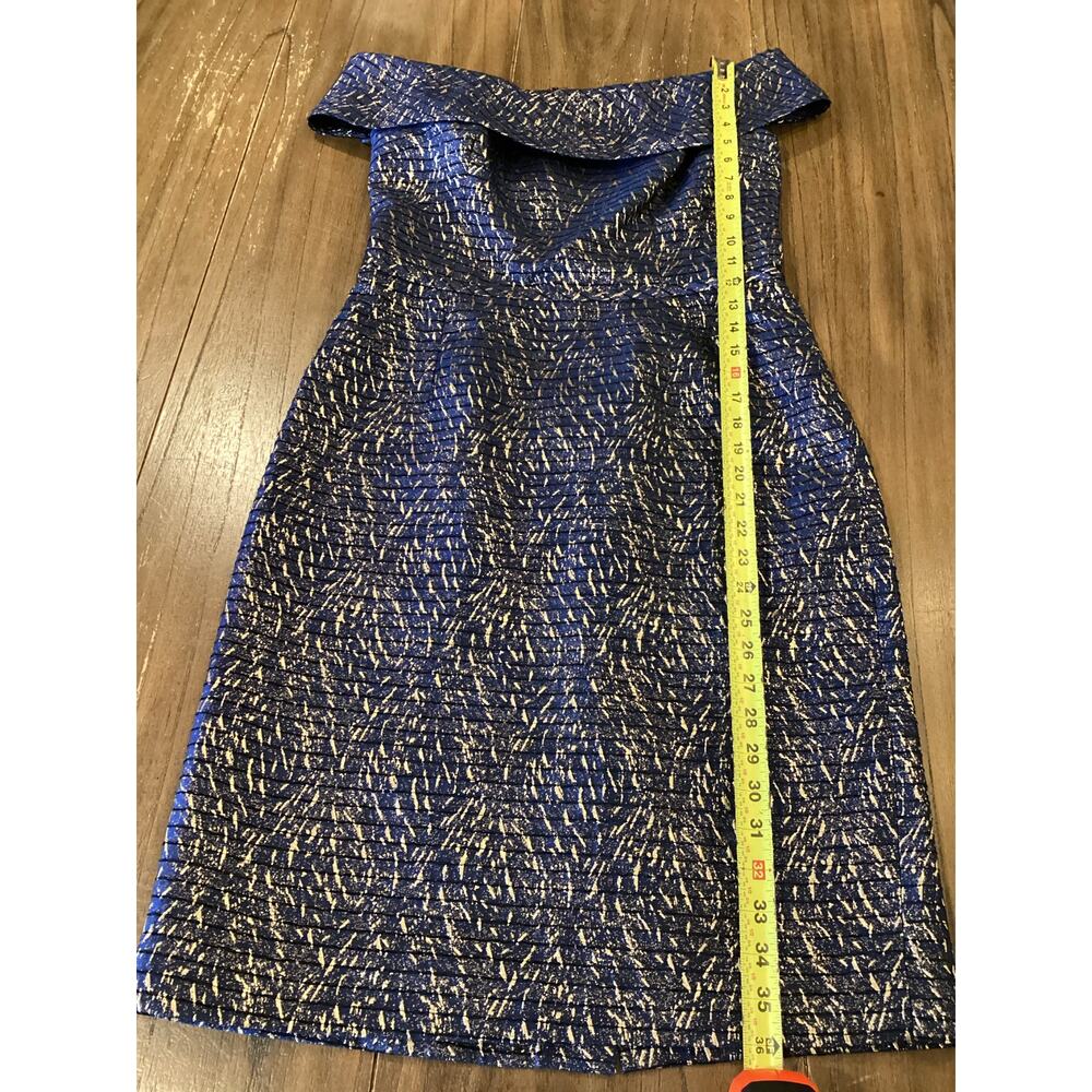 Teri Jon by Rickie Freeman Jaquard Stripe Off the Shoulder Sheath midi Dress 10 - Picture 7 of 9